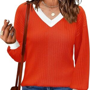 Chic V-Neck Orange Sweater for Women